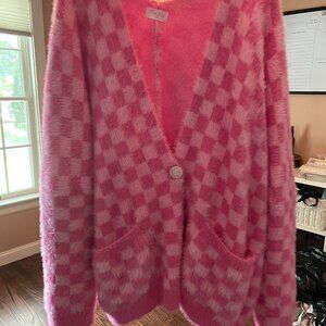Pink Lily Checkered Oversized Cardigan
